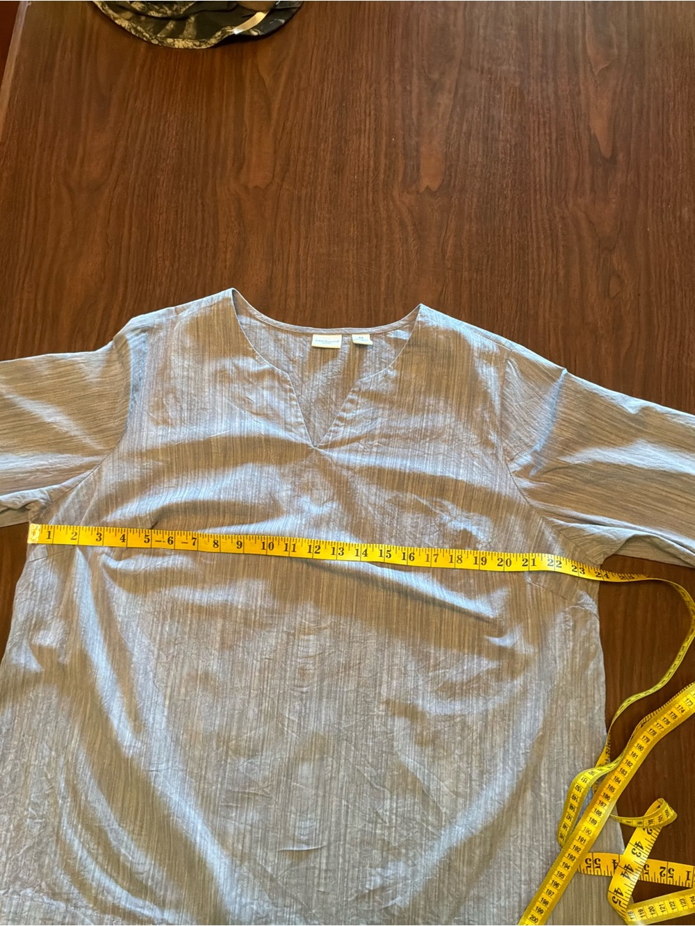 Westbound 100% cotton Lt Blue Split Neck Tunic embroidered 3/4 bell sleeve - Picture 6 of 8